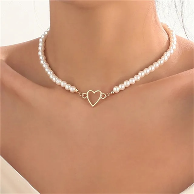 Amelia Heart | Trendy Love Heart Pearl Choker Necklace ( 1+1 FREE )